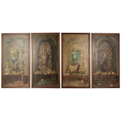 Used Large French Hunting Lodge Game Paintings, Set of 4