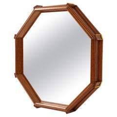Miroir octogonal en chêne des années 1970, fait sur mesure
