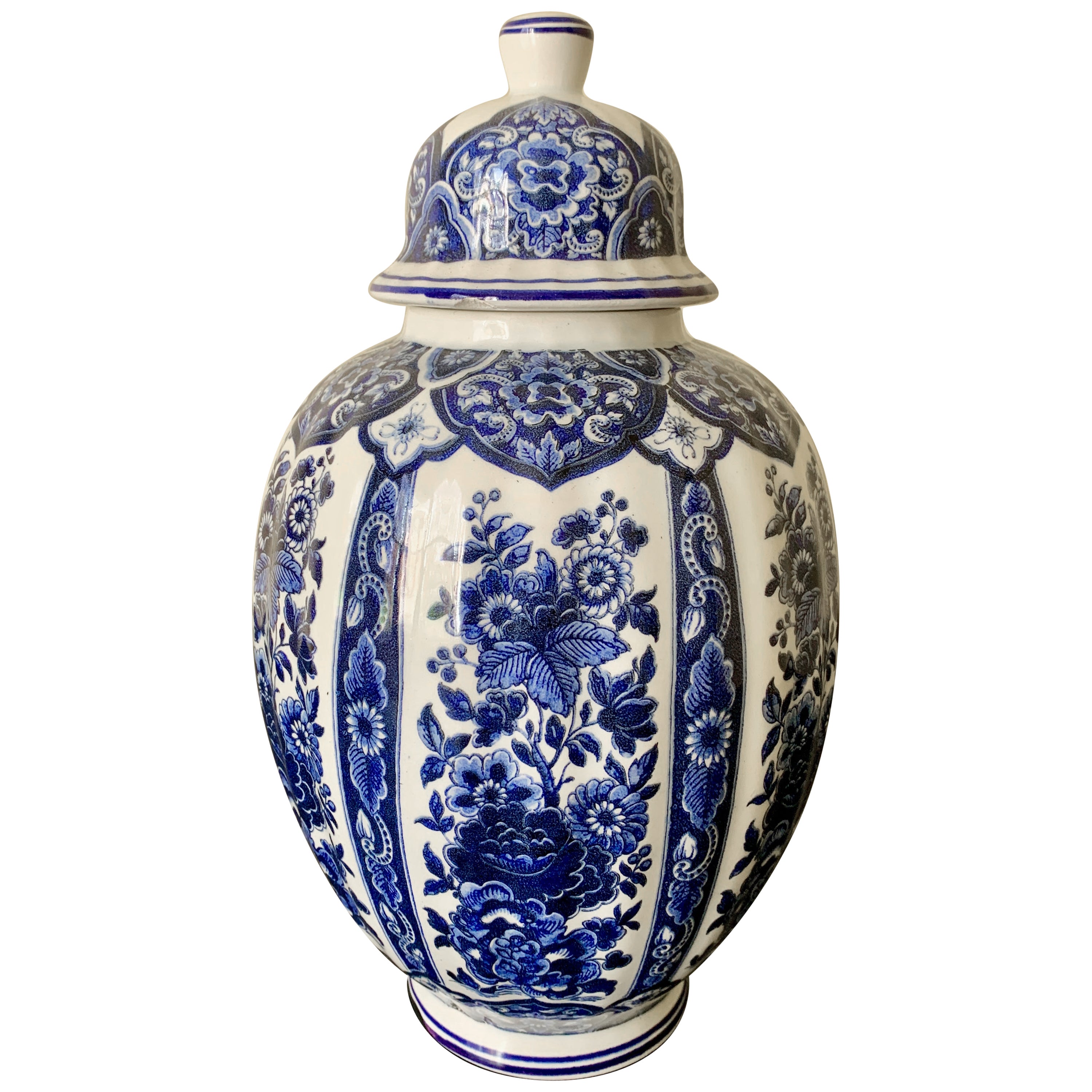 Delfts Blue and White Chinoiserie Porcelain Ginger Jar by Ardalt Blue Delfia For Sale