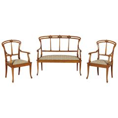 Early 20th Century Liberty Beech Sofa and Two Armchairs