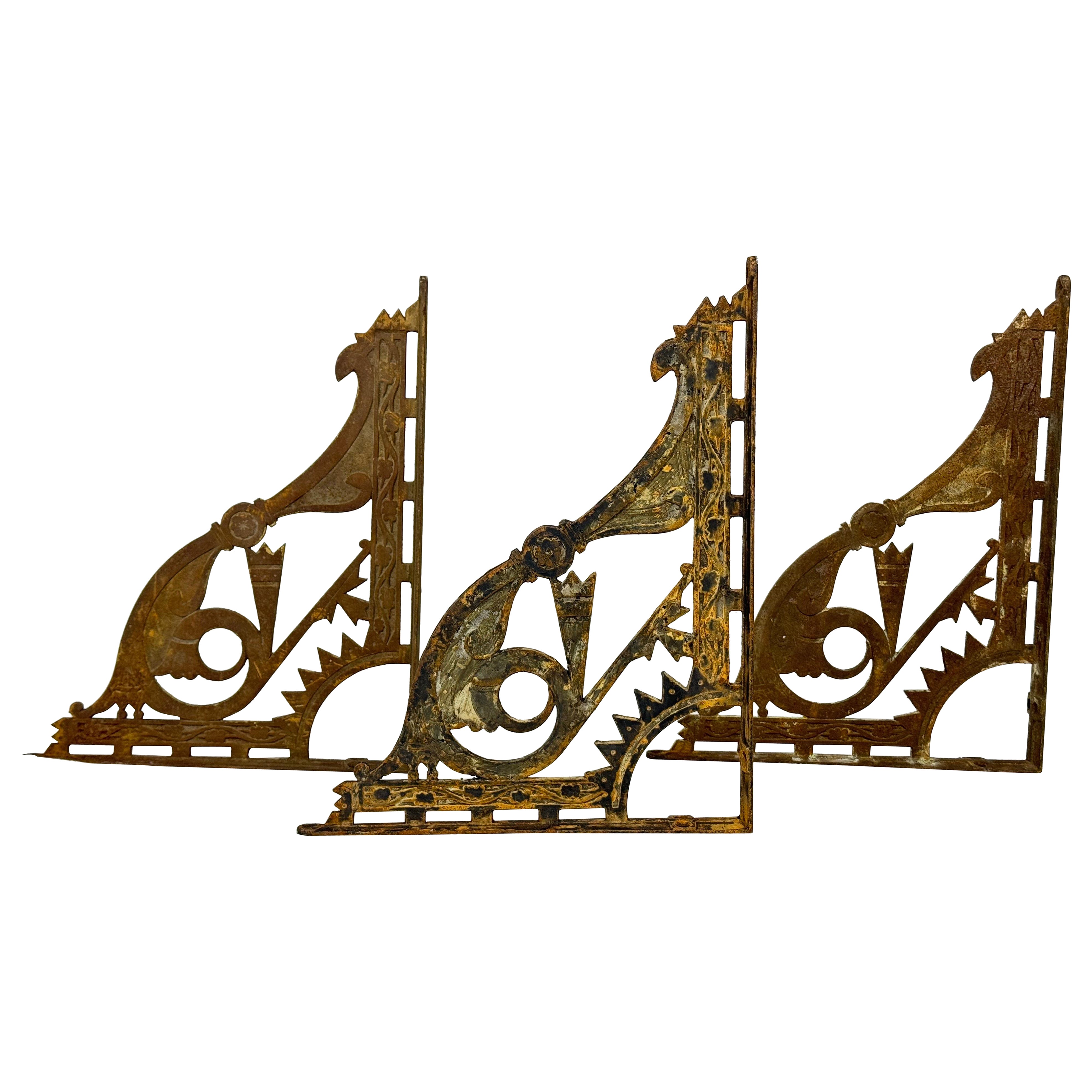 Set Of Three Etched Late 19th Century Wall Brackets
