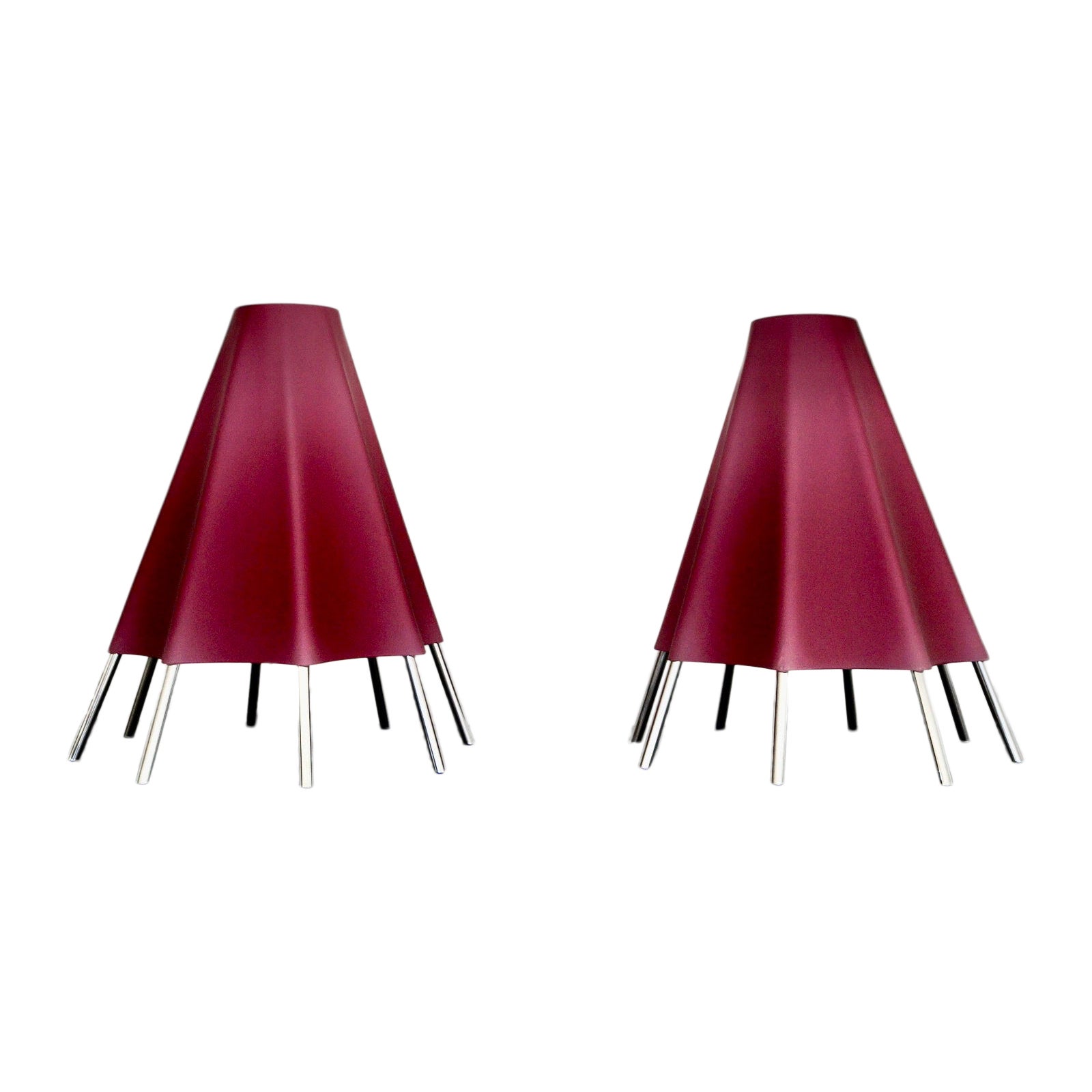 Pair of Postmodern Shiro Kuramata Style Art Glass & Chrome Table Lamps