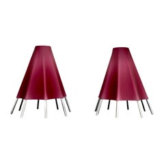 Retro Pair of Postmodern Shiro Kuramata Style Art Glass & Chrome Table Lamps