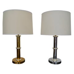 Retro Pair of Mid-Century Modern Brass & Chrome Table Lamps