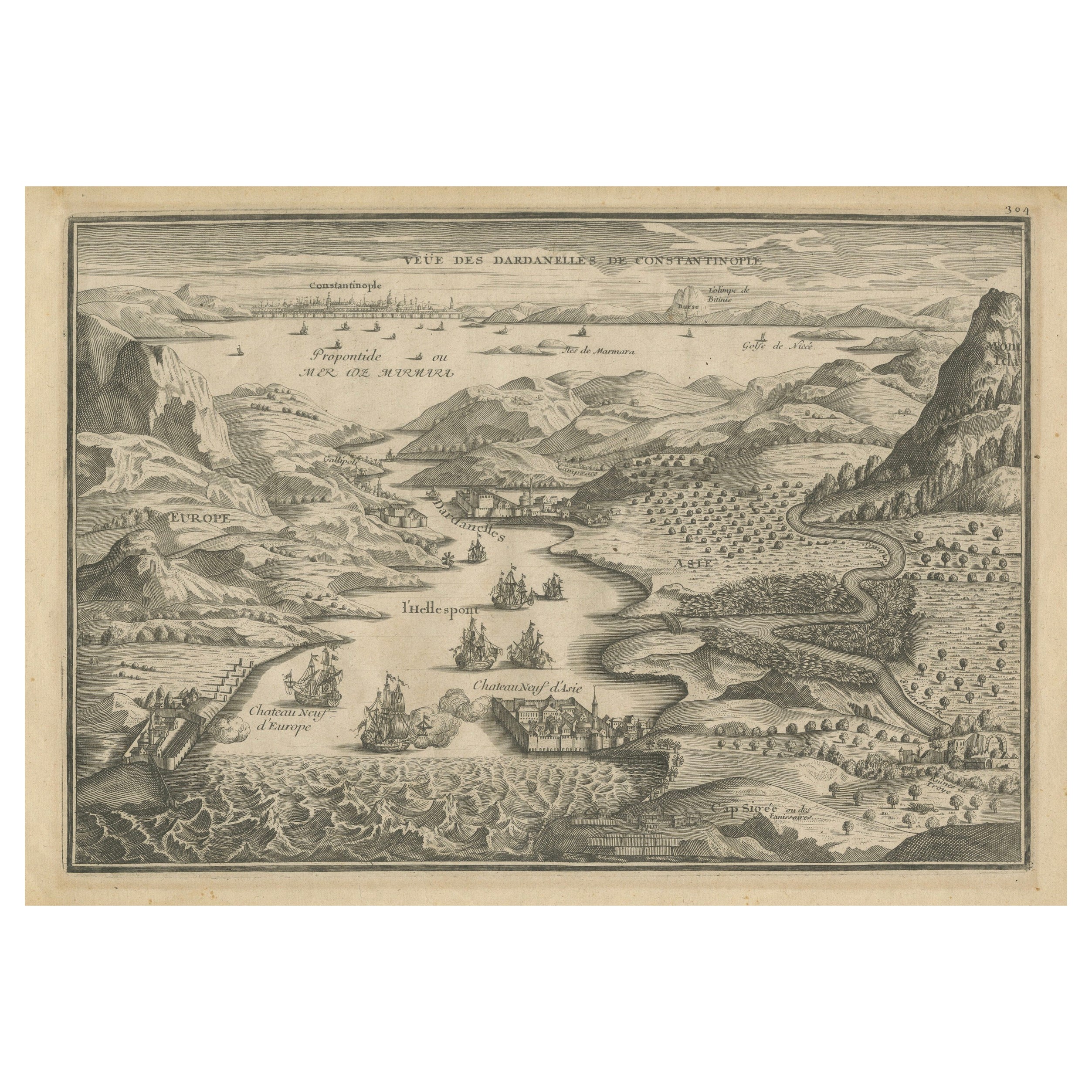 Dardanelles Strait, with a Perspective of the City of Constantinople, 1693 For Sale
