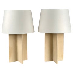 Pair of 'Croisillon' Cream Ceramic Lamps with Parchment Shades by Design Frères