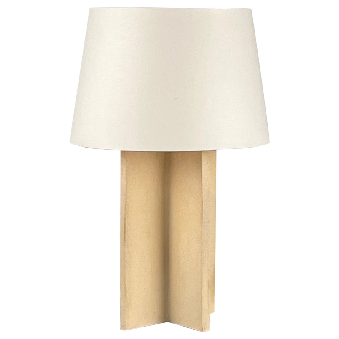 The 'Croisillon' Cream Ceramic Lamp with Parchment Shade by Design Frères For Sale