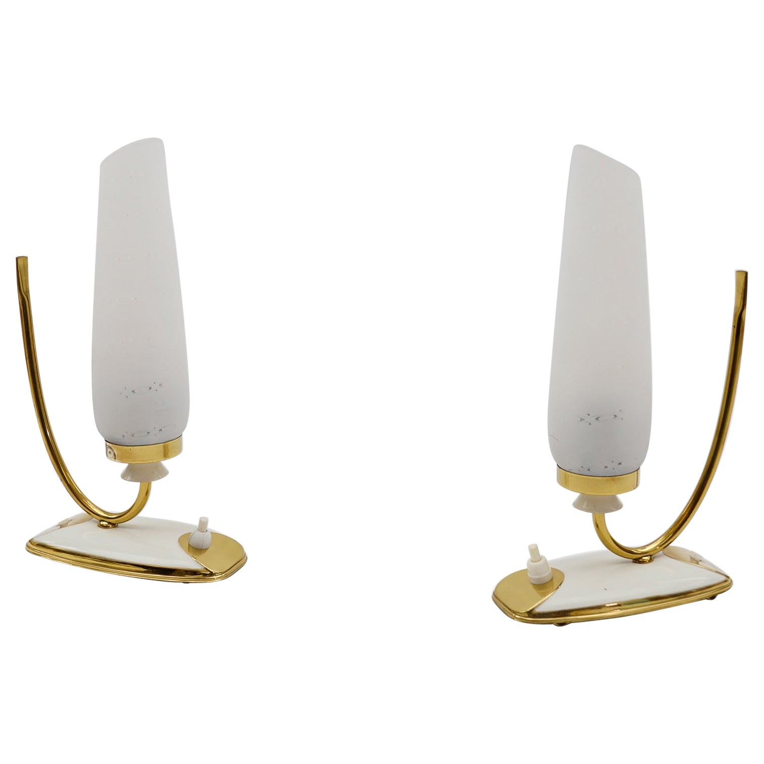 Lovely Mid-Century Modern Brass and Glass Table Lamps, 1950s   For Sale