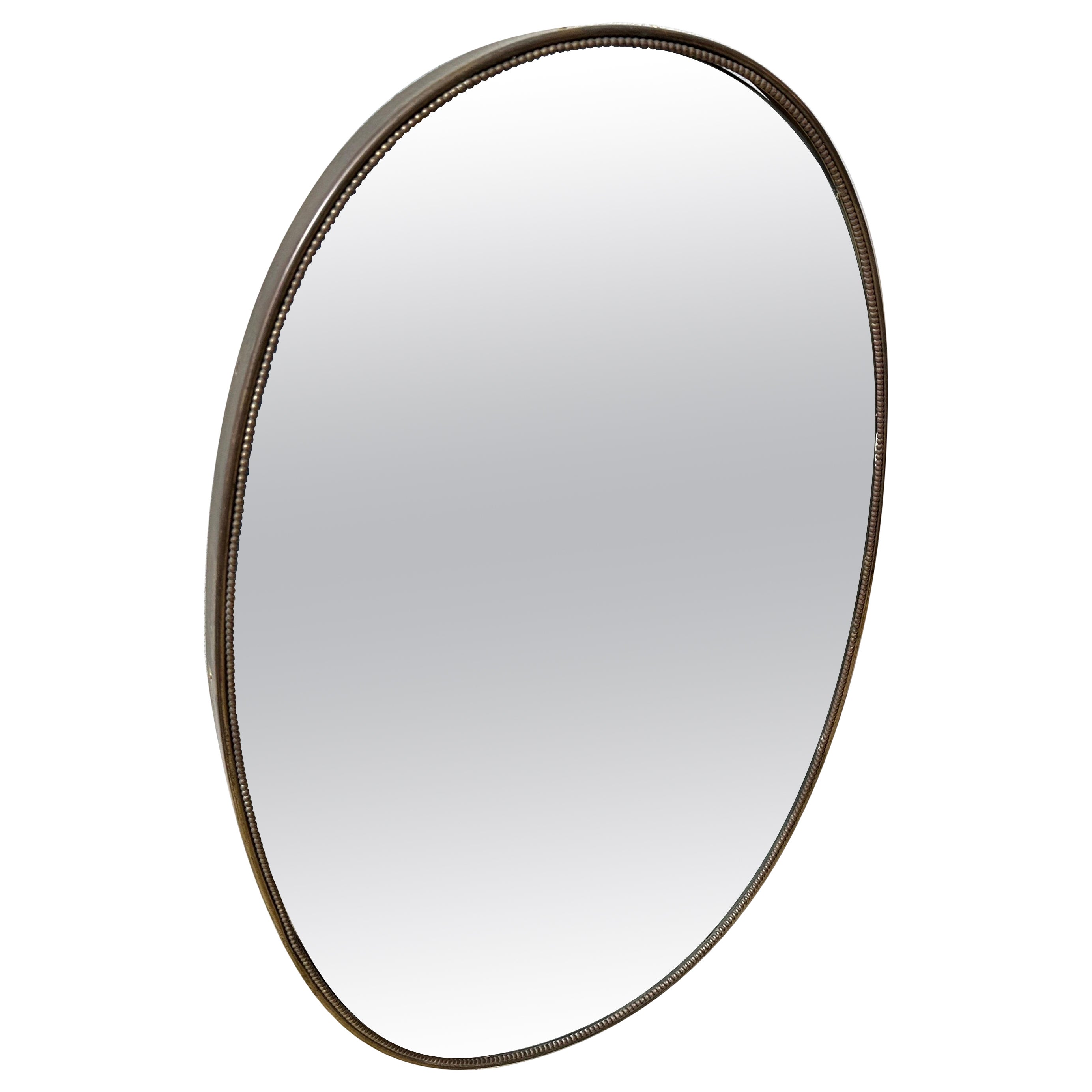 1960s Gio Ponti Style Mid-Century Modern Brass Oval Wall Mirror For Sale