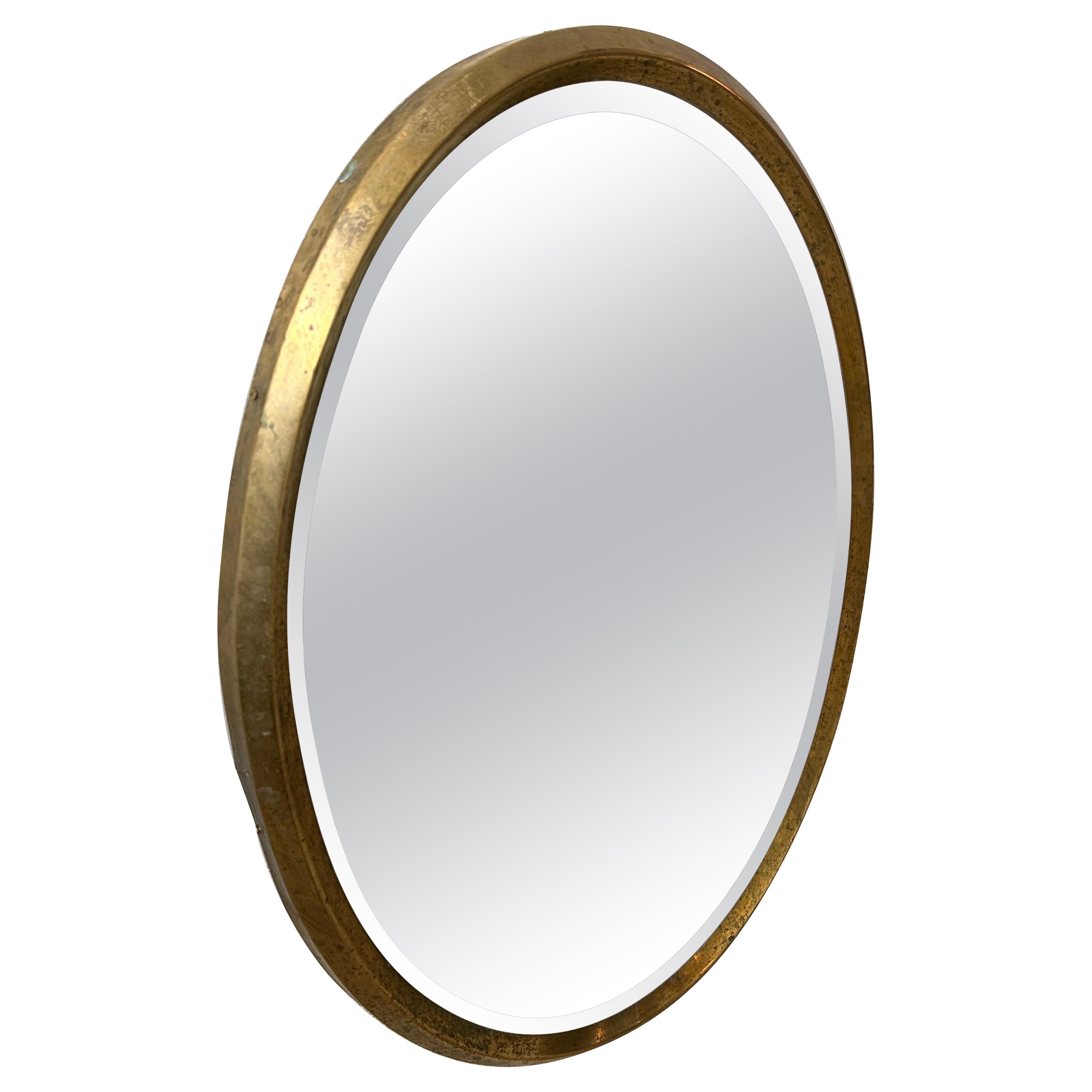 1960s Gio Ponti Style Mid-Century Modern Brass Italian Oval Wall Mirror