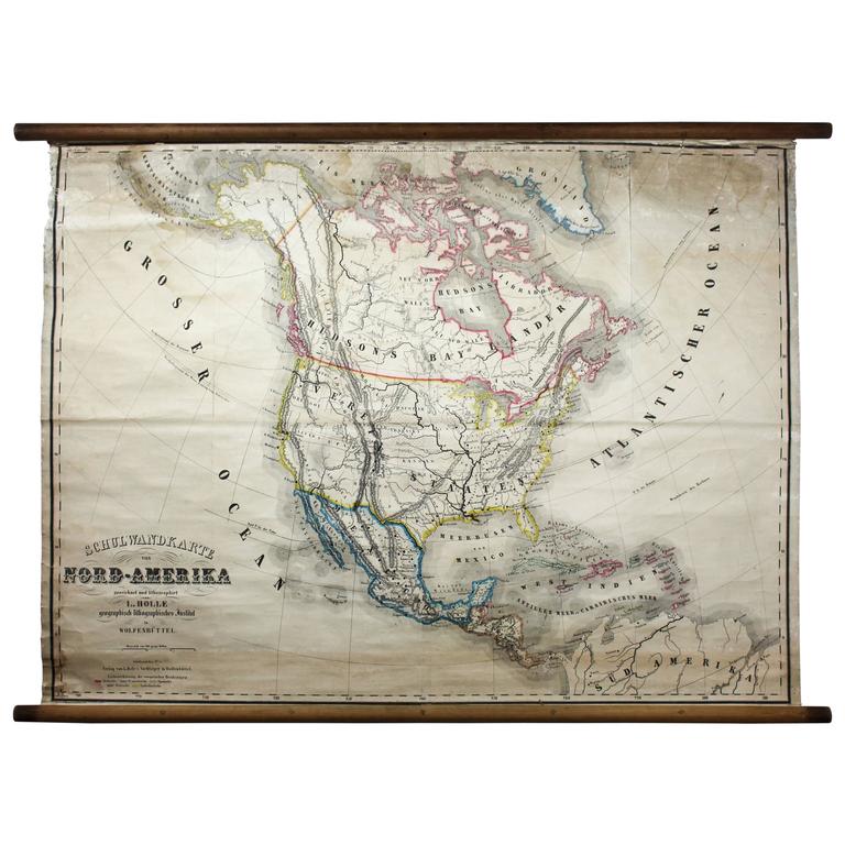 Antique Mid-19th Century Wall Map of North America by Lienhart Holle at ...