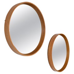 Vintage Pair Round Mid-Century Bentwood Wall Tray Mirrors Beech Scandinavian 1960 Sweden