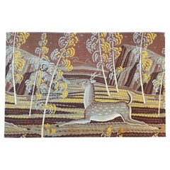 "Saison des cerfs", rare tissu Art Déco Designé par Rockwell Kent, circa 1950