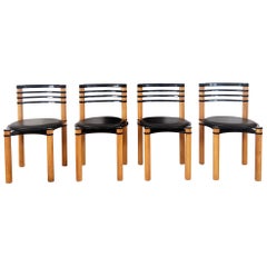 Vintage Set of 4 Postmodern Black and Wood Chairs by Kurt Thut for Dietiker, 1980s