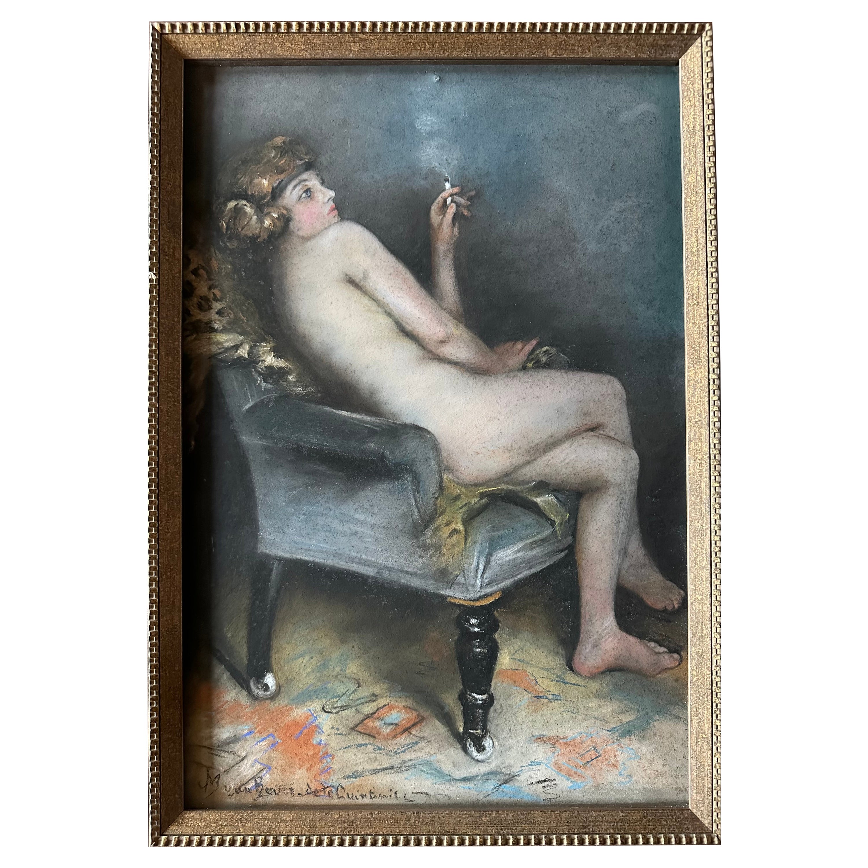 Reflektionen von Gisele,  Pastell von M. de Bever de la Quintinie, Paris, um 1900 im Angebot
