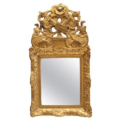Antique French Louis XV Gild wood  Mirror wall , original crystal 