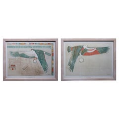 Paire d'impressions anciennes d'anciennes peintures murales égyptiennes anciennes, 1896