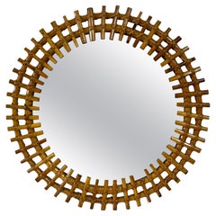 1960s Round Italian Bamboo Mirror
