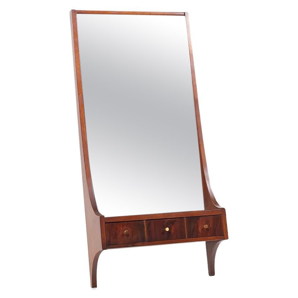 Broyhill Brasilia Mid Century Walnut and Brass Wall Mirror with Drawers For Sale