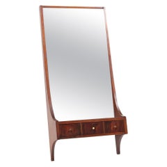 Vintage Broyhill Brasilia Mid Century Walnut and Brass Wall Mirror with Drawers