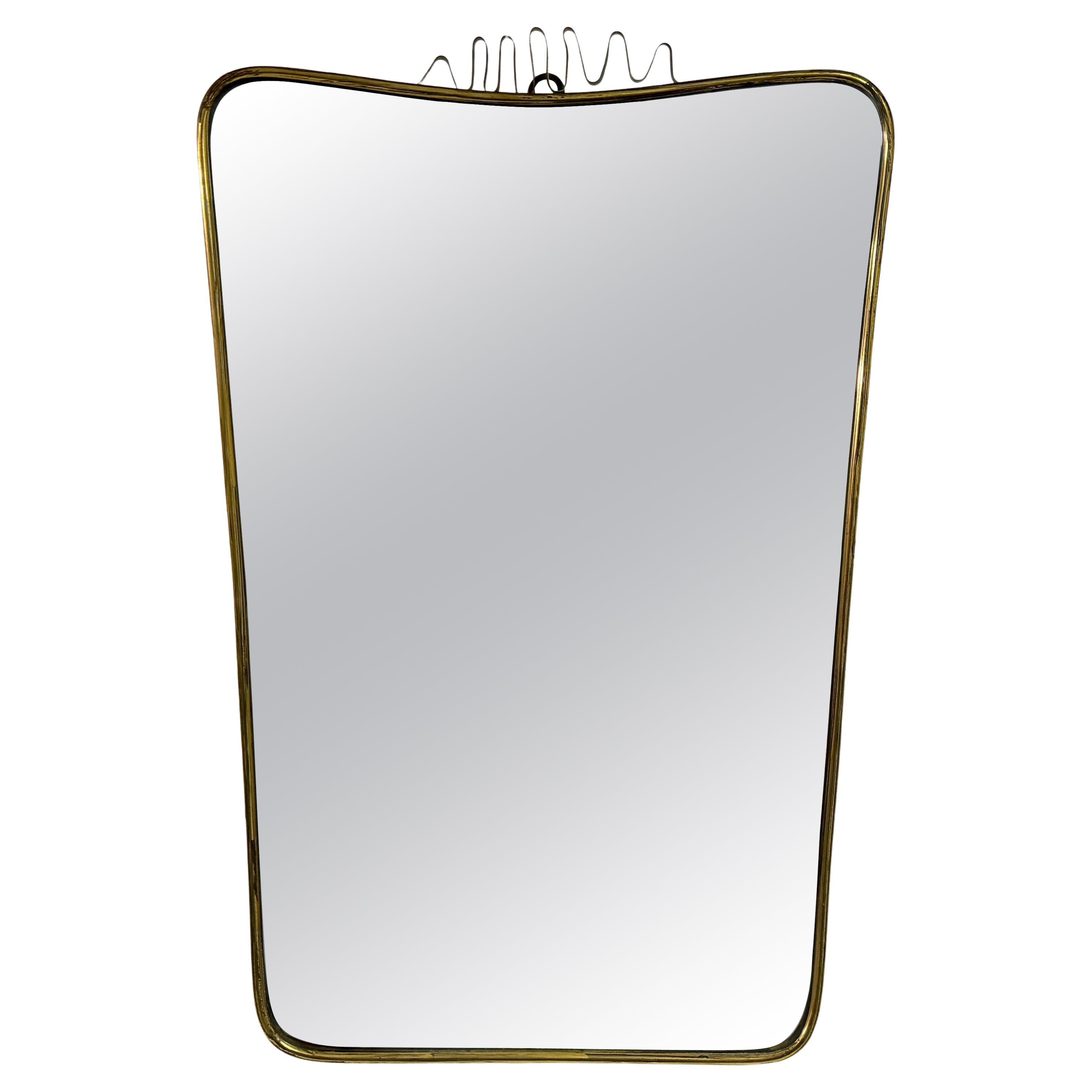 1950s Italian Brass Mirror with Squiggle For Sale