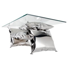 Table basse 'Balance' en métal gonflé, acier inoxydable et verre