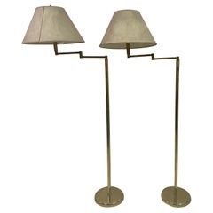 Vintage Pair of 1970s Italian Brass Swing Arm Floor Lamps