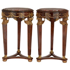 Pair of French Empire Style Ormolu, Wood and Marble Pedestals