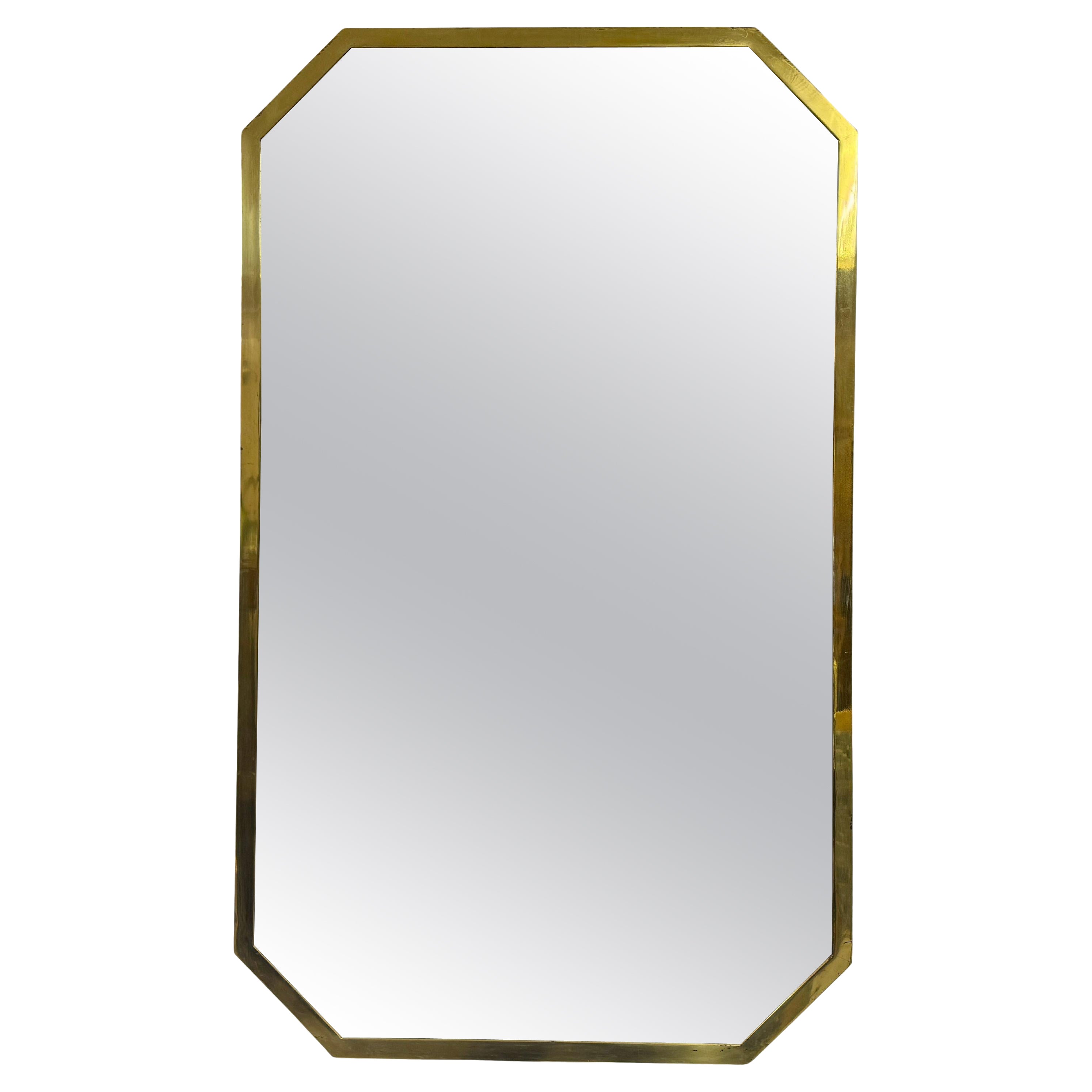 1970s Italian Brass Octagonal Mirror For Sale