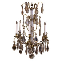 Antique 19th Century French Napoleon III Cut Crystal and Bronze Six-Light Chandelier
