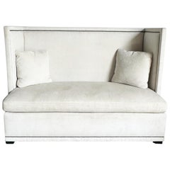 Bernhardt Ivory Fabric With Brushed Metal Nails Marcourt Banquette Sofa