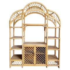 Retro Boho Chic Arched Bamboo Rattan and Wicker Etagere