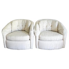 Vintage Postmodern Tufted Barrel Swivel Chairs - a Pair