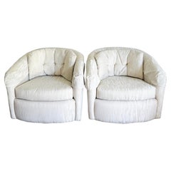 Postmodern Tufted Barrel Swivel Chairs - a Pair