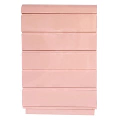 Retro Postmodern Pink Lacquer Laminate Waterfall Highboy Dresser