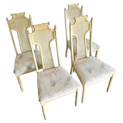 Used Regency Faux Bamboo Faux Cane Back Dining Chairs - Set of 4