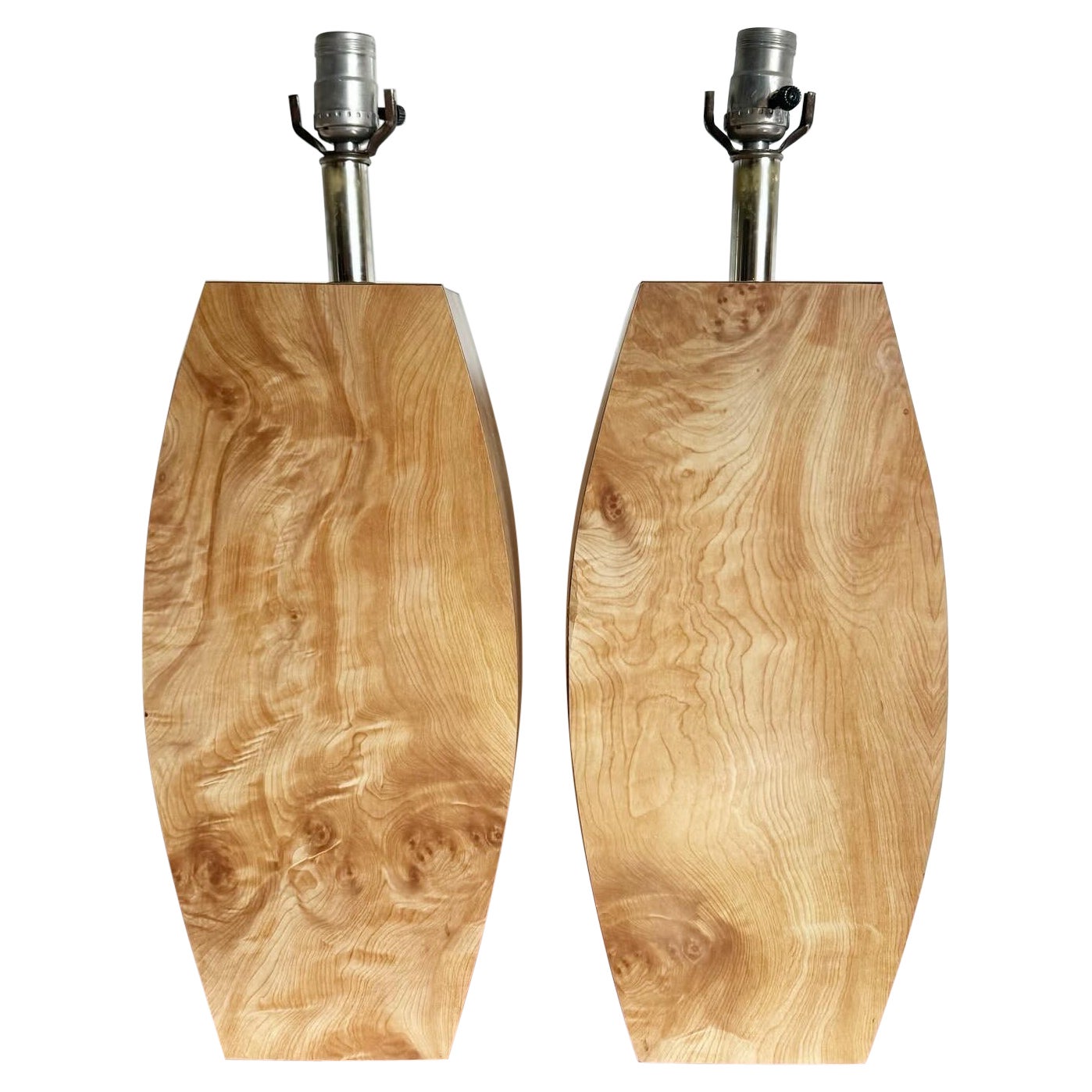 Postmodern Burl Wood Laminate Table Lamps - a Pair