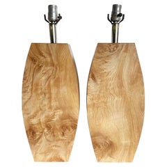 Vintage Postmodern Burl Wood Laminate Table Lamps - a Pair