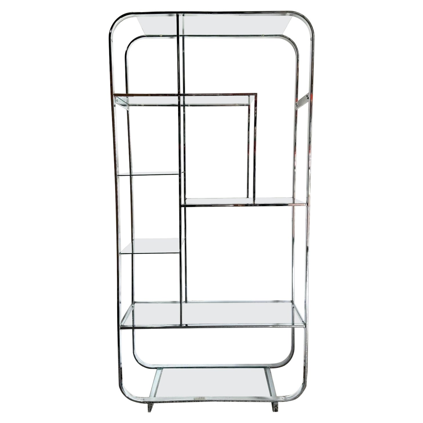 Mid Century Modern Chrome and Glass Etagere Attributed to DIA For Sale
