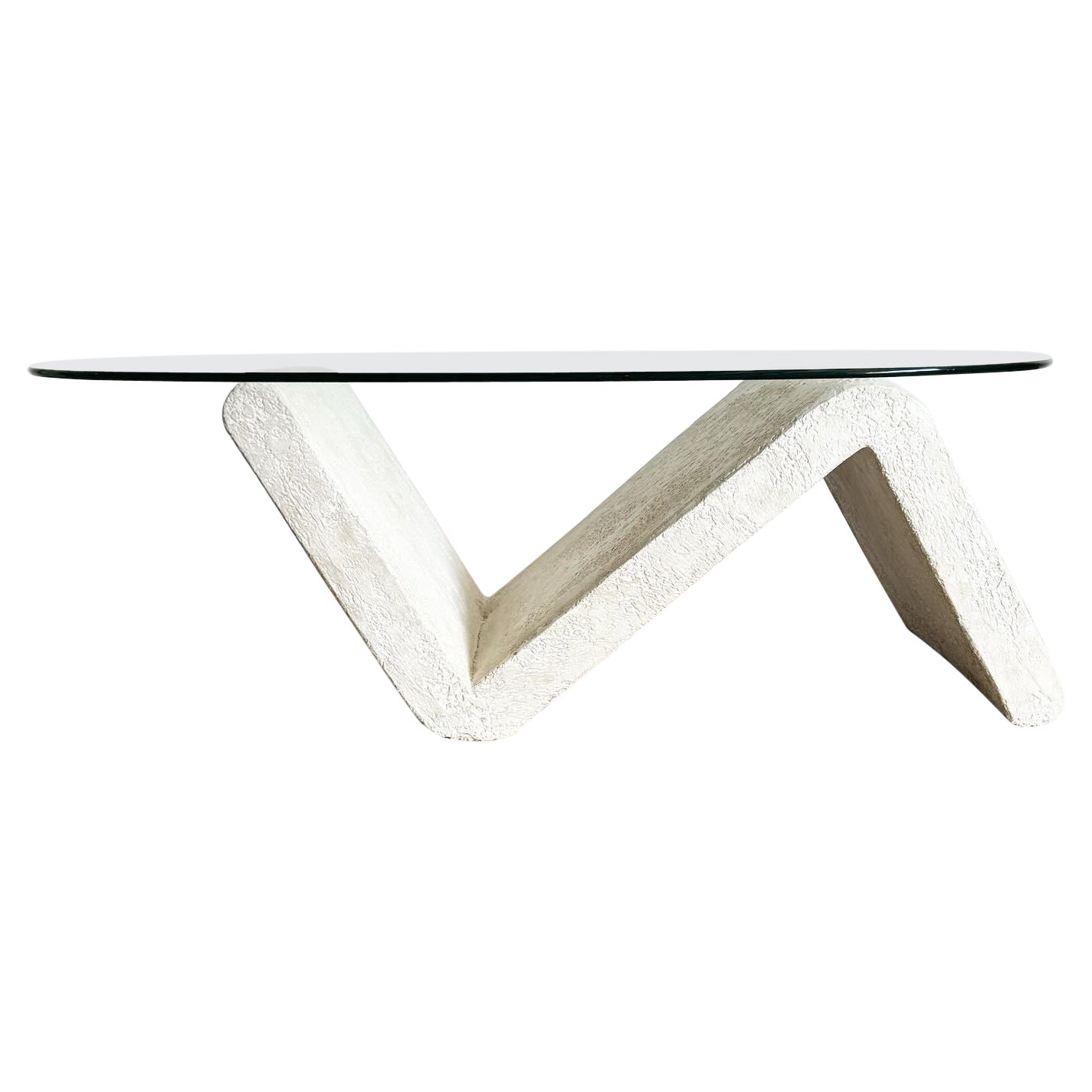 Postmodern Sculpted Concrete Oval Glass Top Coffee Table For Sale