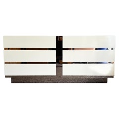 Postmoderne Kommode aus cremefarbenem Lack, Laminat und Glas mit Spiegeln - 6 Schubladen