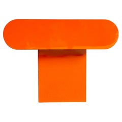Postmodern Orange Lacquer Laminate Bullnose Side Table