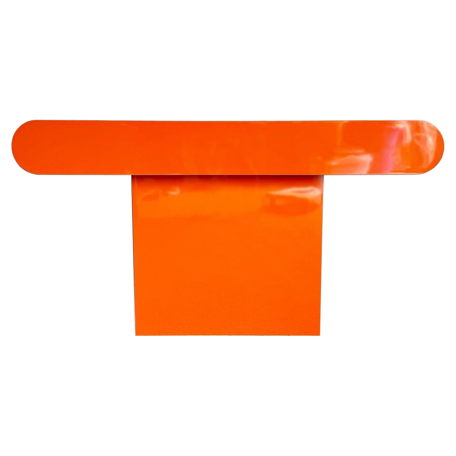 Postmodern Orange Lacquer Laminate Bullnose Console Table For Sale