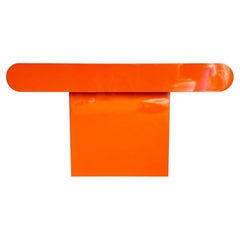 Retro Postmodern Orange Lacquer Laminate Bullnose Console Table