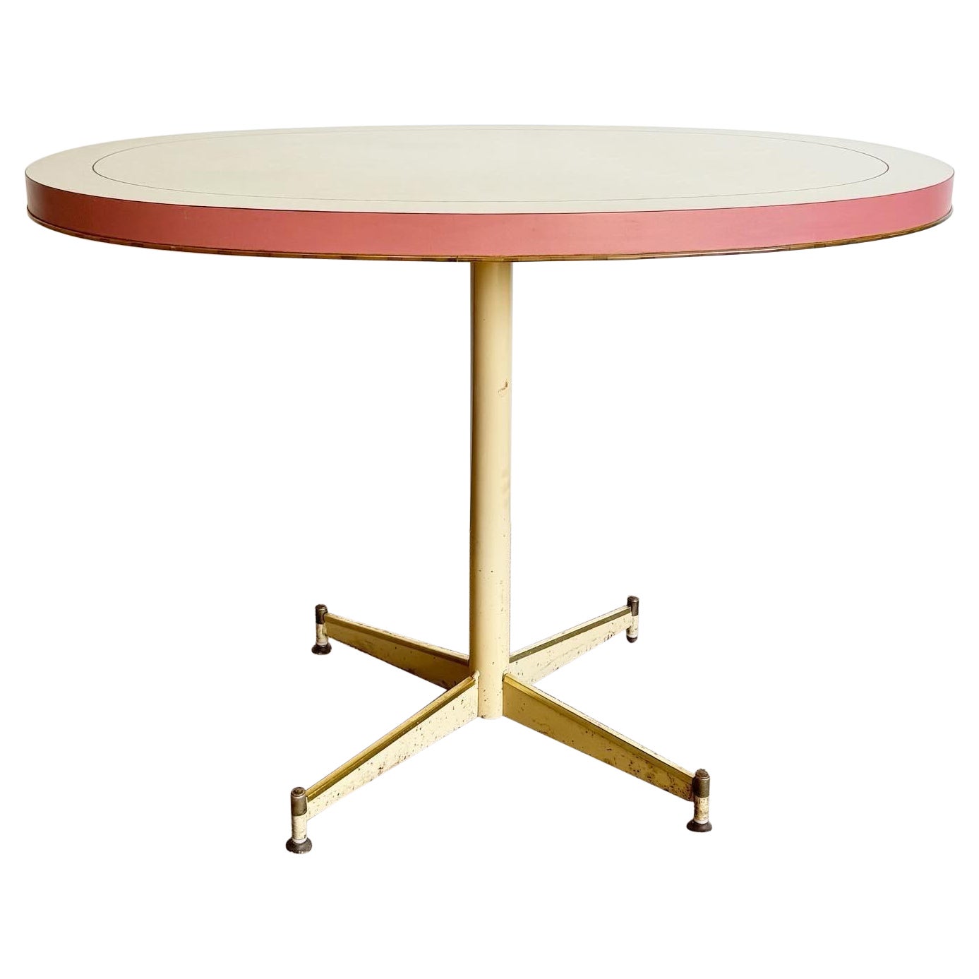 Mid Century Modern Pink and White Laminate Oval Top Dining Table For Sale