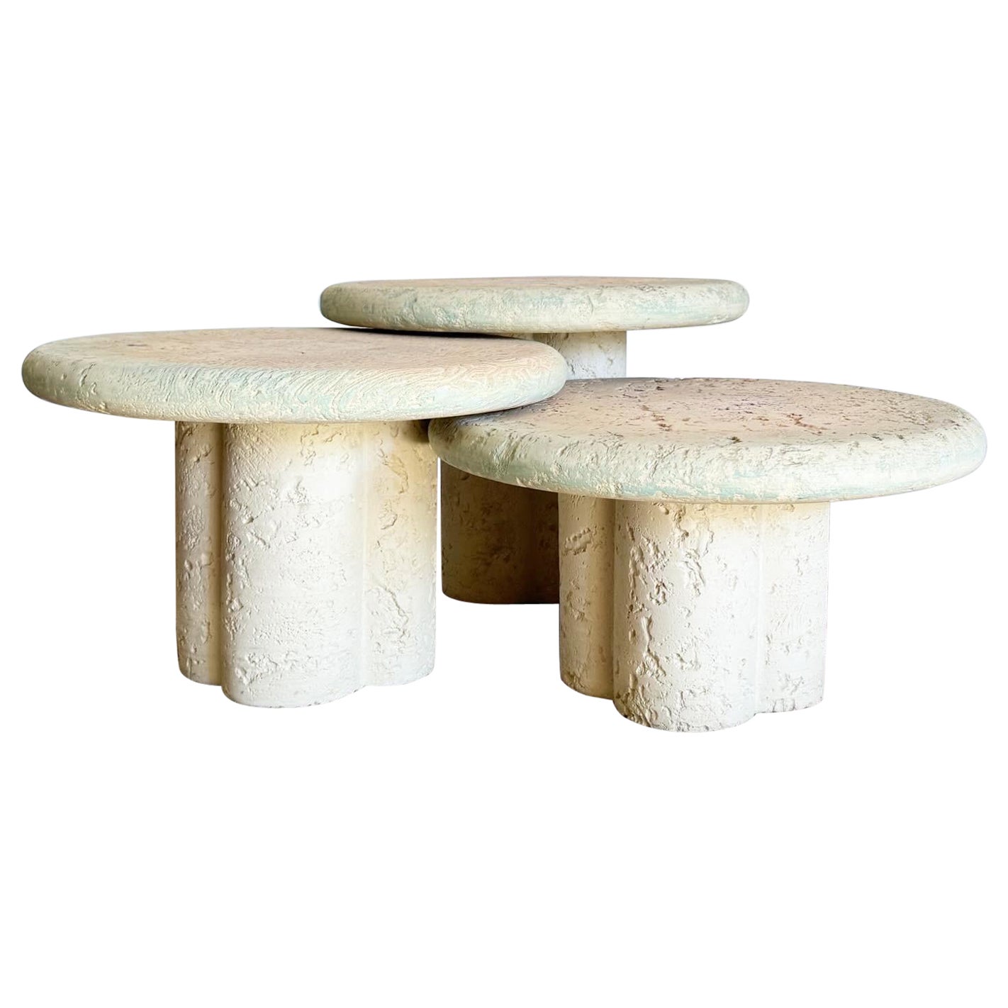 Postmodern Faux Coquina Coral Mushroom Nesting Tables - Set of 3 For Sale