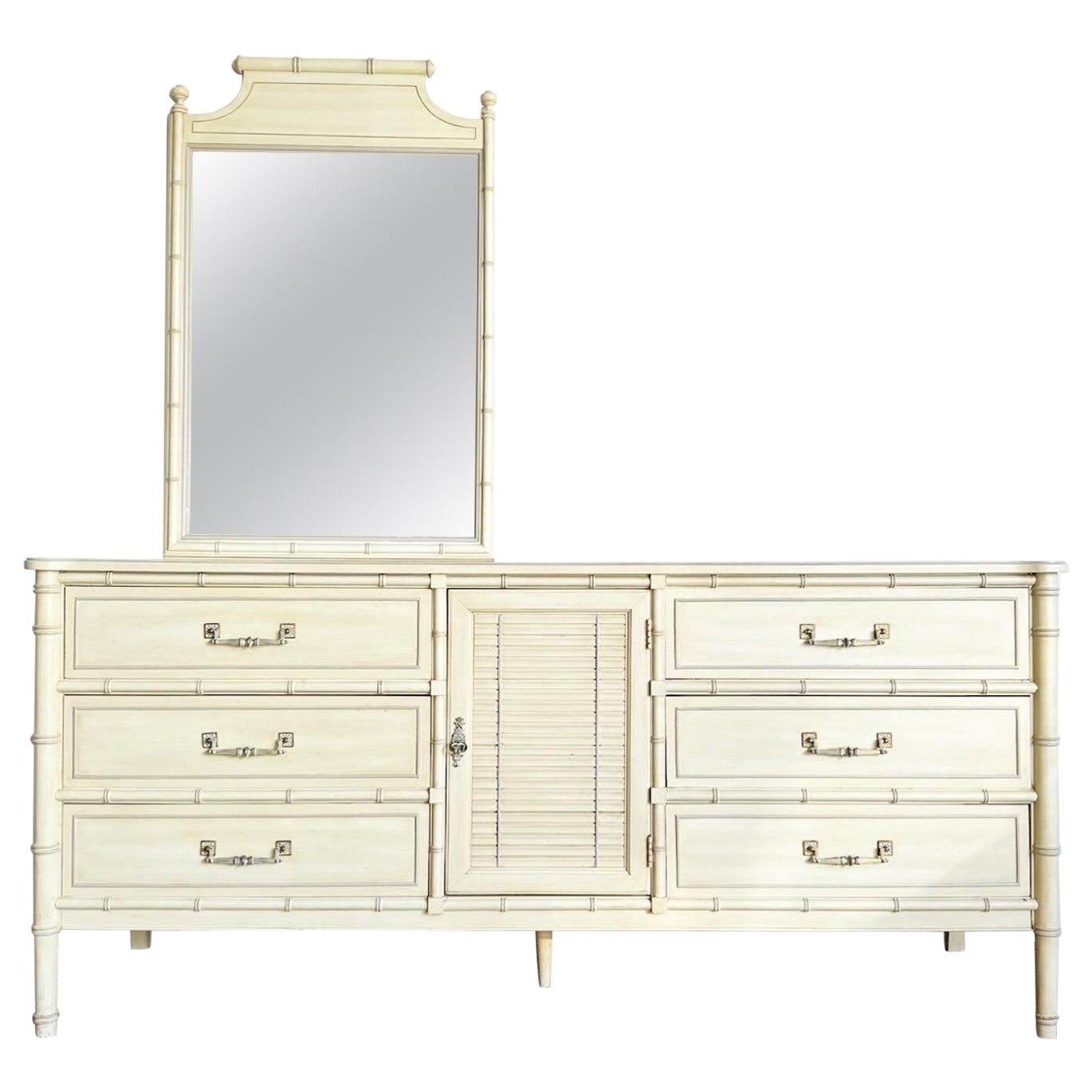 Boho Chic Faux Bamboo ‚ÄúBali Hai‚Äù Dresser by Henry Link With Mirror For Sale