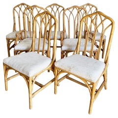 Vintage Boho Chic Bamboo Rattan Henry Link Dining Chairs - Set of 7