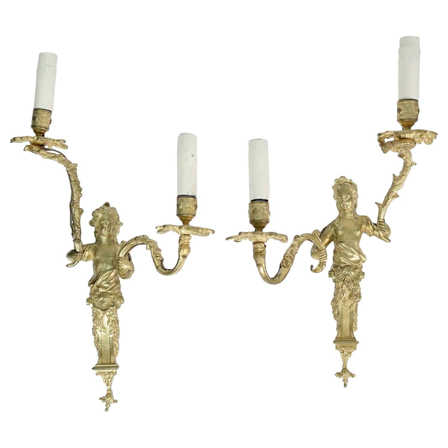 Pair of French Regence Style Ormolu Sconces, Mid-19h Century For Sale