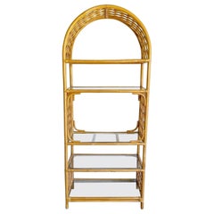 Vintage Boho Chic Arched Bamboo Rattan Etagere - 5 Shelves